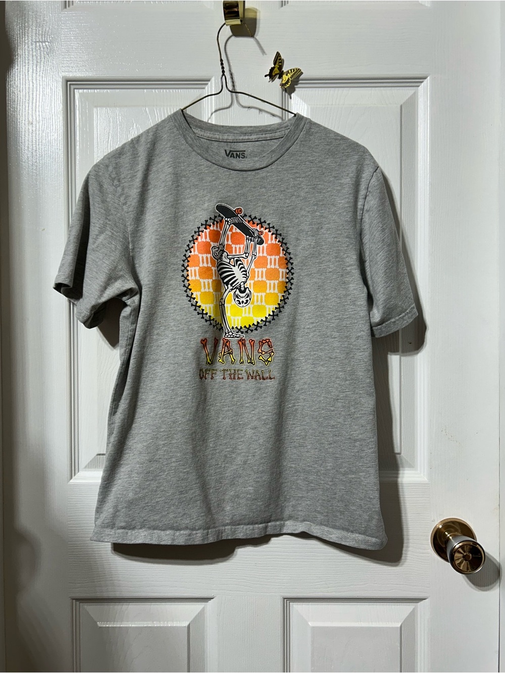 Vans Gray Short-Sleeve Tee with Orange-Yellow Skeleton Skate Graphic